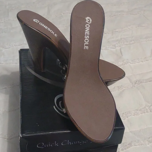 Onesole Brown Women's Interchangeable Heels - Picture 2 of 6